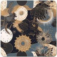 Warren Reed - Designer Abstract Blue Gold Moon Sun Coasters - Set of 4 in Yellow