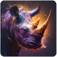 Warren Reed - Designer Golden Rhino Face Splashart Coasters - Set of 4 in Grey