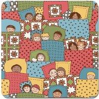 Warren Reed - Designer Hand Drawn Sleeping Doodle Faces Coasters - Set of 4 in Red