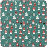 Warren Reed - Designer Hand Drawn Joyful Santa Hats Coasters - Set of 4 in Green
