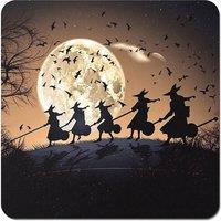 Warren Reed - Designer A Group Of Witches Riding Broomsticks Through The Night Coasters - Set of 4 in Brown
