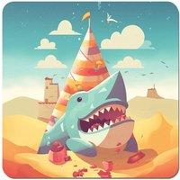 Warren Reed - Designer Shark On A Beach Holiday Coasters - Set of 4 in Yellow