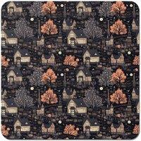 Warren Reed - Designer Spooky Haunted Houses Pattern Coasters - Set of 4 in Brown