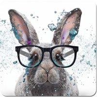 Warren Reed - Designer Rabbit With Glasses Splashart Coasters - Set of 4 in Grey