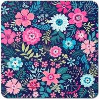 Warren Reed - Designer Cute Colourful Flower Pattern Coasters - Set of 4 in Blue