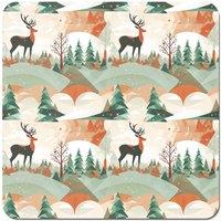 Warren Reed - Designer Reindeer On A Snowy Landscape Pattern Coasters - Set of 4 in Green