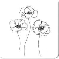 Warren Reed - Designer Monochrome Line Drawn Poppies Coasters - Set of 4 in White