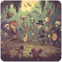 Warren Reed - Designer Cartoonish Skeletons Having A Party Coasters - Set of 4 in Blue