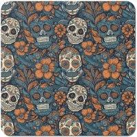 Warren Reed - Designer Dia De Los Muertos Skulls Pattern Coasters - Set of 4 in Blue