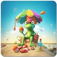 Warren Reed - Designer Frog On A Beach Holiday Coasters - Set of 4 in Yellow