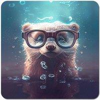 Warren Reed - Designer Ferret With Glasses Splashart Water Coasters - Set of 4 in Blue