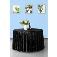 Neel Blue Diamond Velvet Round Tablecloth - 120 Inch in Black