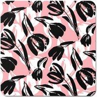 Warren Reed - Designer Nature Flat Spring Flower Motif In Pink & Black Color Coasters - Set of 4