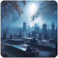 Warren Reed - Designer A Breathtaking Scene Of A Moonlit Graveyard Coasters - Set of 4 in Blue