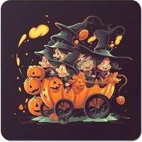 Warren Reed - Designer Cartoon Illustrations A Magical Pumpkin Carriage With Coasters - Set of 4 in Orange