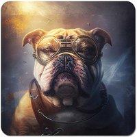 Warren Reed - Designer Bulldog With Glasses Splashart Golden Coasters - Set of 4 in Brown