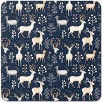 Warren Reed - Designer Reindeer, Whimsical, Illustration Pattern Coasters - Set of 4 in Blue