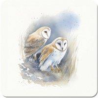Warren Reed - Designer Barn Ano Owls Watercolour Coasters - Set of 4 in Brown