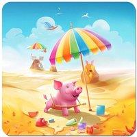 Warren Reed - Designer Pig On A Beach Holiday Coasters - Set of 4 in Yellow