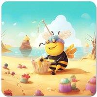 Warren Reed - Designer Bumblebee On A Beach Holiday Coasters - Set of 4 in Yellow
