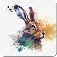 Warren Reed - Designer Hare Close Up Splashart Coasters - Set of 4 in Brown