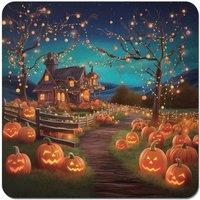 Warren Reed - Designer Enchanted Hallowen Pumpkin Patch Coasters - Set of 4 in Orange