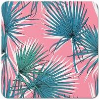 Warren Reed - Designer Pink Green Fan Palms Coasters - Set of 4