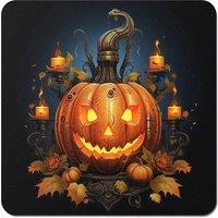 Warren Reed - Designer Spooy Pumpkin With Leaves & Small Candles Coasters - Set of 4 in Orange