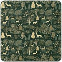 Warren Reed - Designer Green Christmas Woodlands Coasters - Set of 4