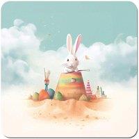 Warren Reed - Designer White Rabbit On A Beach Holiday Coasters - Set of 4 in Yellow
