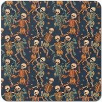 Warren Reed - Designer Dancing Skeletons Coasters - Set of 4 in Orange