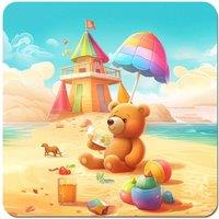 Warren Reed - Designer Bear On A Beach Holiday Coasters - Set of 4 in Yellow