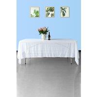 Neel Blue 70x108 Inch Rectangle Sequin Tablecloth in White