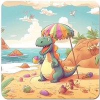Warren Reed - Designer Dragon On A Beach Holiday Coasters - Set of 4 in Yellow