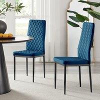 FurnitureboxUK Set of 4 Milan High Back Soft Touch Diamond Pattern Velvet Dining Chairs With Black Powder Coated Metal Legs in Navy