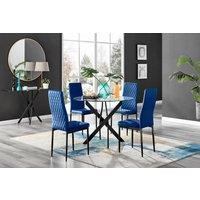 Novara 4 Seater Black Leg Round Glass Dining Table & 4 Milan Soft Velvet Black Leg Chairs