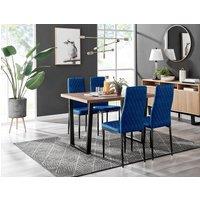 FurnitureboxUK Kylo Brown Wood Effect Dining Table With Black 'U' Legs & 4 Milan Velvet Chairs in Navy