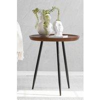 MH London Round Mango Wood & Iron Side Table, Bedside End Table for Living Room & Bedroom - Chervey (Large) in Walnut