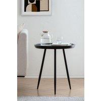 MH London Round Mango Wood & Iron Side Table, Bedside End Table for Living Room & Bedroom - Chervey (Large) in Black