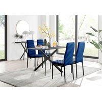 FurnitureboxUK Leonardo Grey Glass Marble Effect Black Leg Table & 4 Velvet Milan Black Leg Chairs in Navy