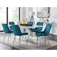 FurnitureboxUK Giovani 6-Seater Grey Glass Dining Table & 6 Pesaro Soft Velvet Dining Chairs in Blue
