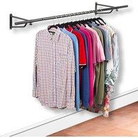 House of Home Clothes Rail Wall Mounted Garment Clothing Hanging Wardrobe Wall Rack Black 6ft
