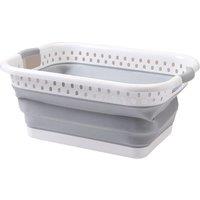 Neel Blue Oval Collapsible Foldable Laundry Basket, Grey & White - 39L | Size: Large