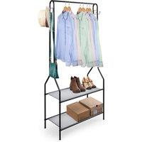 House of Home Clothes Rack With 2 Shoe Shelves Rail For Coats Jackets 4 Hanging Storage Hooks Black