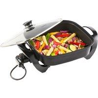 VonShef 5L Glass Lid Square Electric Frying Pan in Black