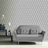 Debona Ariana Geometric Glitter Trellis Retro Textured Geo Lattice Wallpaper in Silver