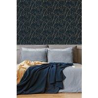 Superfresco Easy Innocence Branch Grey & Silver Metallic Wallpaper in Navy | Size: 10000mm x 520mm