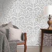 Holden Decor Victorian Floral Damask Pattern Metallic Silver Wallpaper