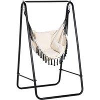 Patio Hammock Chair with Stand, Hanging Chair with Cushion, Armrest, Cream