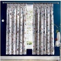 Chums Mansfield Floral & Flying Bird Curtains (66W x 72D) in Grey | Size: 168 cm width x 183 cm drop